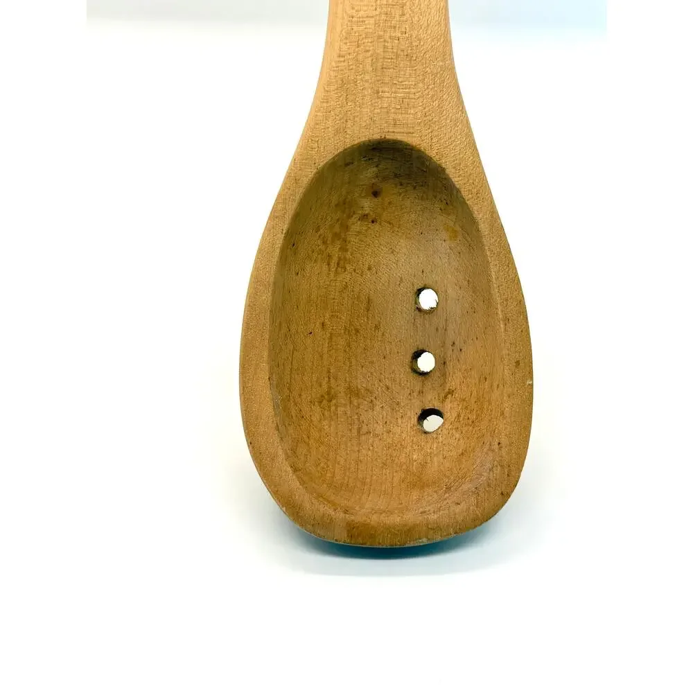 VTG Hand Carved Wooden Slotted Spoon 16” Long Handled Rustic Primitive Farmhouse